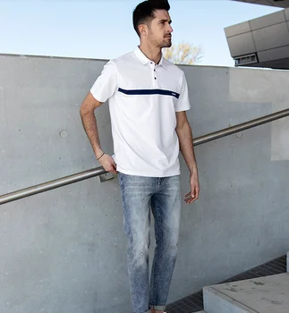 J1659 летняя новая мужская рубашка поло, мужская хлопковая белая футболка с отворотом из бисера с короткими рукавами и бисером