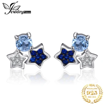Jewelrypalace Star Round, подлинный небесно-голубой топаз, созданная Шпинель, серьги-гвоздики из стерлингового серебра 925 пробы для женщин, ювелирные изделия из драгоценных камней