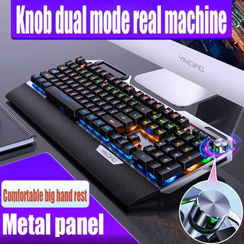 K100 Металлическая Реальность Механическая Ручка Клавишника Игры Зеленая Ось Проводная USB Клавиатура И Мышь ПК