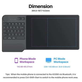 KD200 Inspiroy Keydial Беспроводной графический планшет, планшет для рисования, совместимый с Bluetooth 5.0, 23 нажатия клавиш клавиатуры, 8192 уровня