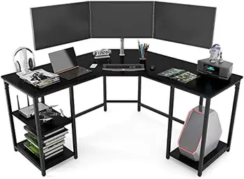 L-Образный Компьютерный стол с Полками, Угловой Письменный Стол, Письменное рабочее Место для Домашнего Офиса, Игровой Стол, Настольный компьютер с Местом для хранения