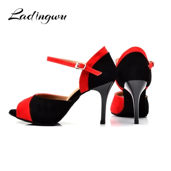 Ladingwu/ Новые фланелевые туфли для латиноамериканских танцев, классические красные и черные Туфли для бальных танцев, Обувь для Сальсы на высоком качественном каблуке