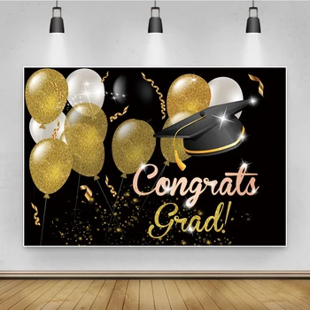 Laeacco Поздравляет с выпускным классом 2021, Декор для вечеринки, Плакат, Золотисто-белый воздушный шар, Фон для фотосъемки