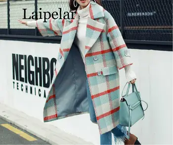 Laipelar осенне-зимнее пальто в клетку со свободными лацканами и длинными рукавами