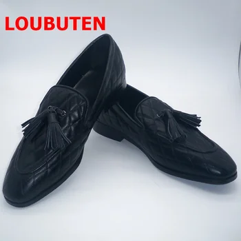 LOUBUTEN/ Черные Мягкие Лоферы из натуральной кожи с кисточками; Мужская Летняя Повседневная обувь на плоской подошве; Модельные туфли; Дизайнерская обувь; Zapatos De Hombre
