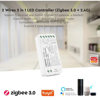 MIBOXER ZigBee 3,0 + 2,4 G 2 провода 2 в 1 Контроллер CCT/DIM светодиодной ленты поддерживает одноцветный двойной белый 2 режима вывода