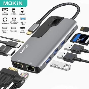 MOKiN 10-в-1 USB C Ключ USB C Концентратор Адаптер 100 Вт/ мин Адаптер USB C К порту HDMI VGA SD TF для Macbook Аксессуары ПК USB 3,0 Концентратор