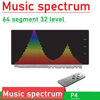 P4 Полноцветный светодиодный музыкальный спектр, дисплей ЧАСОВ, дистанционное Голосовое управление, индикатор уровня, анализатор ритма, VU-метр, Усилитель освещения