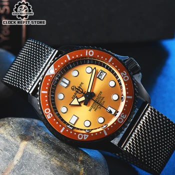 Parnsrpe - Роскошные 42 мм оранжевые люминесцентные мужские часы для дайвинга NH35A с матовым водонепроницаемым корпусом, сапфировое стекло, ремешок из нержавеющей стали