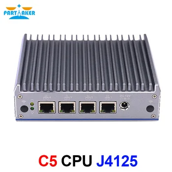 Partaker C5 Безвентиляторный Мини-ПК pfSense Firewall Appliance Четырехъядерный J4125 2,0 ГГц VPN 4 i211-AT Сетевой маршрутизатор локальной сети на борту 8G EMMC