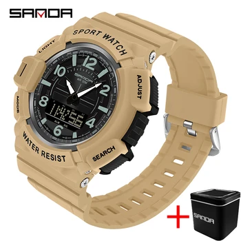 SAMDA, Новые спортивные часы для мужчин, 50-метровый Водонепроницаемый будильник, кварцевые наручные часы с двойным дисплеем, военные, ударопрочные мужские часы