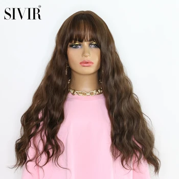 Sivir Синтетические волосы длиной 28 дюймов, волнистые парики для чернокожих женщин, афроамериканцев, черно-коричневые оранжевые парики с челкой, термостойкие