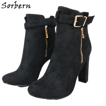 Sorbern/ Классические черные Ботильоны на блочном каблуке, Женские короткие ботинки, Размер 8, Классические Короткие сапоги, Женские короткие модельные ботинки на заказ