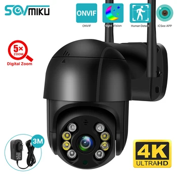 SOVMIKU 8MP 4K WiFi Камера видеонаблюдения Smart PTZ 5-Кратный Цифровой Зум Ночного Видения Обнаружение человека IP-Камера Защита Безопасности
