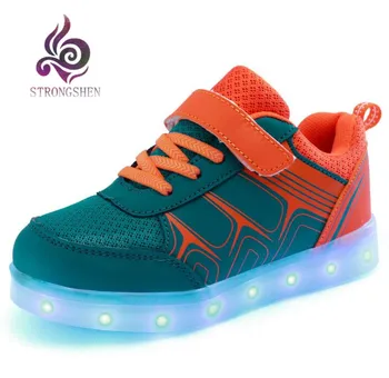 STRONGSHEN USB зарядка Детские кроссовки Модные светящиеся разноцветные светодиодные фонари Детская обувь Повседневная обувь для мальчиков и девочек на плоской подошве