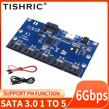 TISHRIC SATA Адаптер Разветвитель SATA 3,0 на 5 Портов Карта расширения SATA Поддержка скорости передачи данных 6Gdps 5 SSD Для Майнинга Биткойнов