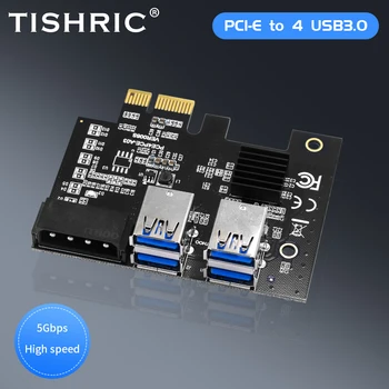 TISHRIC Двухслойная Карта Расширения Pcie 1-4 С Интерфейсом USB 3.0, 4 Порта, Адаптер Расширения, Riser Card Для Майнинга Биткойнов