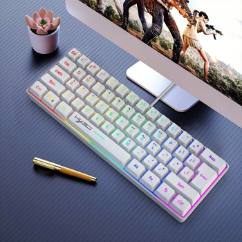 V700-Проводная Игровая клавиатура с 61 Клавишей, Многоцветная RGB-подсветка, светодиодная подсветка
