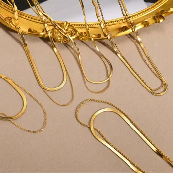 Vnox Золотого цвета, двухслойное ожерелье со змеиной цепочкой в елочку, шикарное колье-ошейник из нержавеющей стали, подарочные ювелирные изделия
