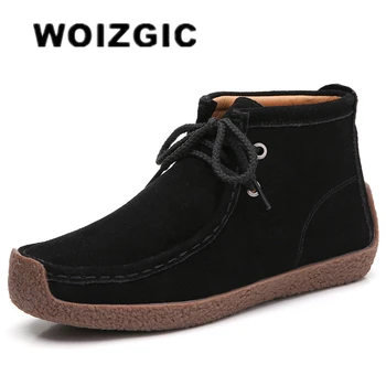 WOIZGIC/Женская Обувь для Мамы, Женская Обувь из натуральной кожи, Ботильоны на платформе, Осенние Ботинки в стиле Ретро на Шнуровке, Большие Размеры 41 42