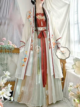 XinHuaEase Китайская Традиционная вышивка Ханьфу, 4 шт., комплект, Женский костюм, Древние платья, Восточная принцесса Династии Сун