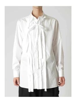 y3 Рубашки с оборками и лентой, роскошный дизайн, унисекс, yohji yamamoto, y-3 homme, рубашки для мужской одежды, повседневная рубашка, белые топы для женщин