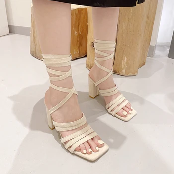 ZOOKERLIN, квадратные замшевые однотонные женские сандалии с ремешком на щиколотке, полые летние туфли-гладиаторы на толстом каблуке, женские размеры 35-41