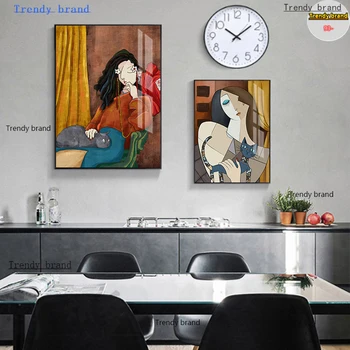 Абстрактные Девушки с котом Картина Пикассо на холсте, художественные Плакаты на скандинавскую тему и принты, настенные панно для украшения гостиной, Бескаркасные