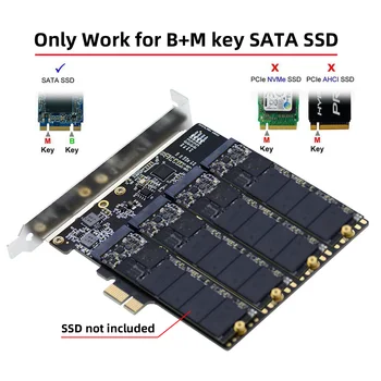 Адаптер Jimier M.2 для PCI-E, 4 SSD-накопителя SATA NGFF для PCI-E X1, адаптер для карт расширения PCI-E X1 с 12-сантиметровым кронштейном PCI-E