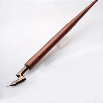 Антикварная деревянная готическая ручка для погружения локтя, Почерк, каллиграфия, медная ручка