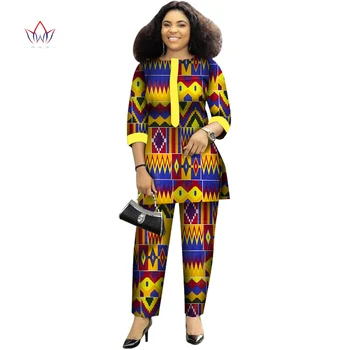 Африканский костюм из бинтаревого воска для женщин с принтом Wa размера Плюс, комплекты топа и брюк из 2 предметов, модная женская африканская одежда WY4143