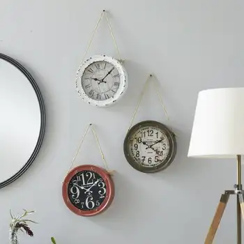 Белые Металлические настенные часы с веревочными вставками (3 отсчета) Adornos para sala elegantes часы настенные Digital clocks Adorno