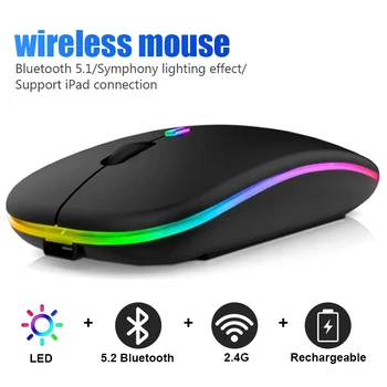 Беспроводная мышь Bluetooth для компьютера, ПК, ноутбука, планшета iPad, мыши с RGB подсветкой, эргономичная перезаряжаемая USB-мышь Gamer