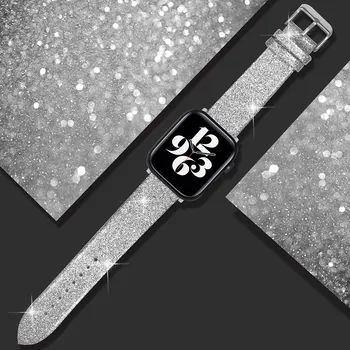Блестящий ремешок для Apple Watch Ultra 49 мм Ремешок 44 мм 40 мм 41 мм 42 мм 38 мм 45 мм кожаный браслет-петля iWatch Series 8 7 6 5 4 3 SE