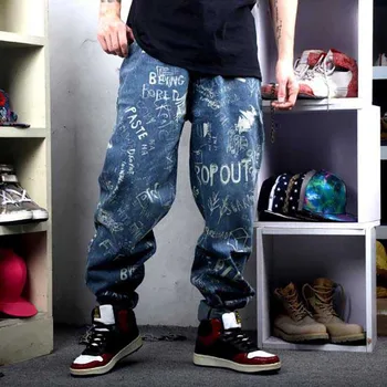 Большие размеры Мешковатых джинсов, мужские Повседневные Свободные шаровары в стиле хип-хоп, Уличная Прямая одежда для скейтборда