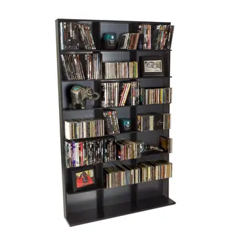Великолепный книжный шкаф из массива черного дерева с 7 полками для хранения МУЛЬТИМЕДИА, потрясающий дизайн стационарных стеллажей - вмещает до 420 DVD-дисков или 609 компакт-дисков