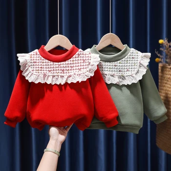 Весенне-осенний Бархатный плюшевый утолщенный свитер для девочек с длинными рукавами, Детская толстовка, топы для маленьких детей, Верхняя одежда, повседневный пуловер