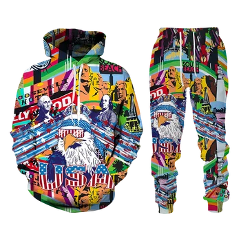 Весна и осень 2022, Новый мужской модный повседневный свитер с 3D-принтом, комплект с капюшоном, Уличная спортивная одежда в стиле хип-хоп, Мужской комплект