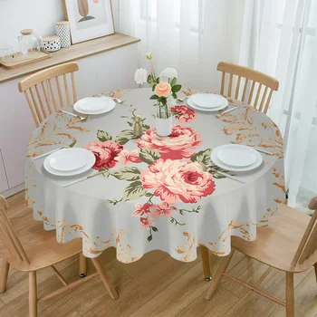 Винтажная круглая Скатерть с цветочным рисунком, Водонепроницаемая крышка стола для украшения свадебной вечеринки, крышка обеденного стола