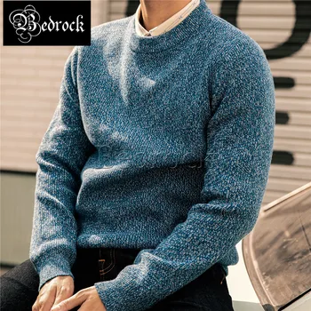 винтажный свободный свитер для мужчин, осень-зима, плотный синий однотонный вязаный пуловер, теплый свитер с круглым вырезом