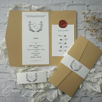 Все в одном свадебном приглашении, три сложенные пригласительные карточки с пупком, минимальное приглашение на свадьбу, Персонализированное приглашение