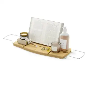 Выдвижная и регулируемая бамбуковая подставка для ванны Caddy Natural