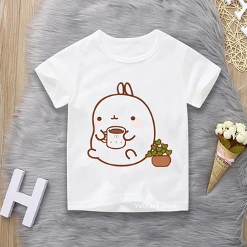 Вырезанный мультяшный кролик/Rabbit/Squirrel/Cat Love Coffee, детская футболка с принтом, футболки для мальчиков, летняя футболка для девочек, Детские белые топы, футболки