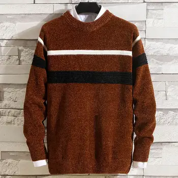 Вязаный свитер Стильный Мужской полосатый свитер в стиле пэчворк с принтом, приталенный пуловер с длинным рукавом, трикотажные топы на осень-зиму