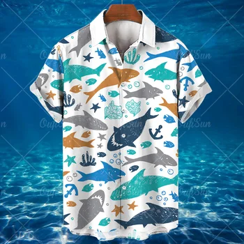 Гавайские Рубашки с Животными Для Мужчин, 3D Рубашки С изображением Акулы, Повседневные Негабаритные Топы с коротким Рукавом, Повседневная Летняя Мужская Одежда, Бесплатная Доставка