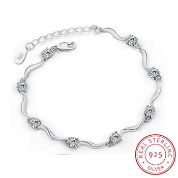 Горячие браслеты из стерлингового серебра 925 пробы с восемью четырьмя когтями и кристаллами Циркона для женщин, подарок на День Святого Валентина S-B06