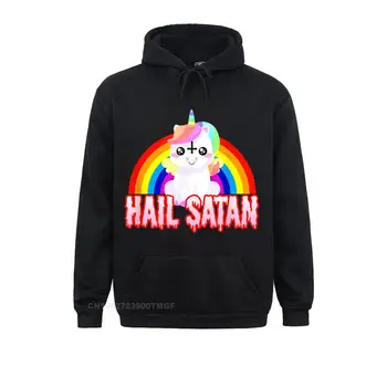 Да здравствует Сатана Единорог Радуга смешные сатанинской дэт-метал негабаритных толстовка с капюшоном уникальным толстовки для женщин уличная отпечатано на продажу
