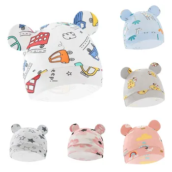 Детская Шапка с Ушками, Хлопковые теплые аксессуары для новорожденных, Мультяшная шапка для маленьких девочек и мальчиков, Детская шапочка-бини для малышей, шапка для девочек