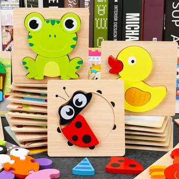 Детские 3D деревянные головоломки с мультяшными животными, дорожные машины, деревянные игрушки-пазлы Tan-gram, Развивающие игрушки-головоломки для детей