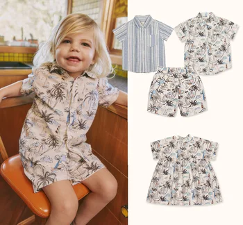 Детские комплекты 2023ss, серия G&a в морском стиле, детская рубашка с принтом, Шорты, Пляжный праздничный топ для мальчиков и девочек, платья